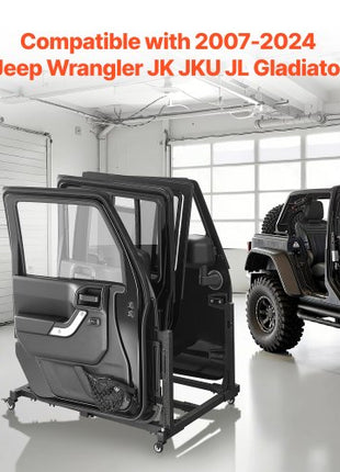 Jeep Door Storage Cart, 4 Doors Moveable Storage Cart Rack with Thickened Rubber Cushion, Sturdy Car Door Holder Cart Fit for Jeep Wrangler JK JKU JL Gladiator