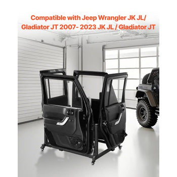 Jeep Door Storage Cart, 4 Doors Moveable Storage Cart Rack with Thickened Rubber Cushion, Sturdy Car Door Holder Cart Fit for Jeep Wrangler JK JL/Gladiator JT 2007- 2023 JK JL / Gladiator JT