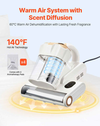 Mattress Vacuum Cleaner, 550W Bed Vacuum Cleaner with 18Kpa Powerful Suction and Dual Dust Bin, HEPA Filter & Heating, Ultrasound Tech & Cleaning Lights, Handheld for Bed, Sofa, Corded, White