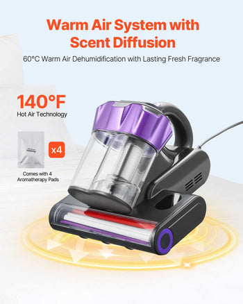 Mattress Vacuum Cleaner, 550W Bed Vacuum Cleaner with 18Kpa Powerful Suction and Dual Dust Bin, HEPA Filter & Heating, Ultrasound Tech & Cleaning Lights, Handheld for Bed, Sofa, Corded, Gray