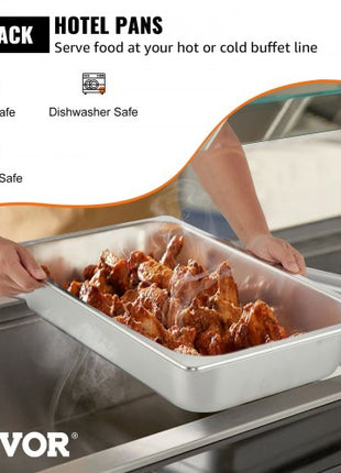 6 Pack Steam Table Pans 20.9 x 12.8 x 3.9 Inch Deep Steam Table Pan Full Size 13L Deep Food Container Stainless Steel Oven Tray Hotel Pans Anti-Jam Steam Table Food Pan