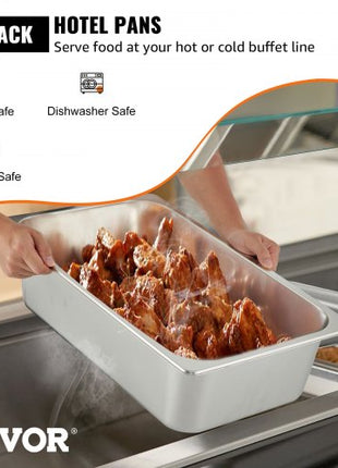 6 Pack Steam Table Pans 20.9 x 12.8 x 5.9 Inch Deep Steam Table Pan Full Size 20.5L Deep Food Container Stainless Steel Oven Tray Hotel Pans Anti-Jam Steam Table Food Pan