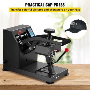 Heat Press 6x3.75Inch Curved Element Hat Press Clamshell Design Heat Press for Hats Rigid Steel Frame No Stick Digital LCD Timer and Temperature Control (6x3.75Inch Clamshell Design)