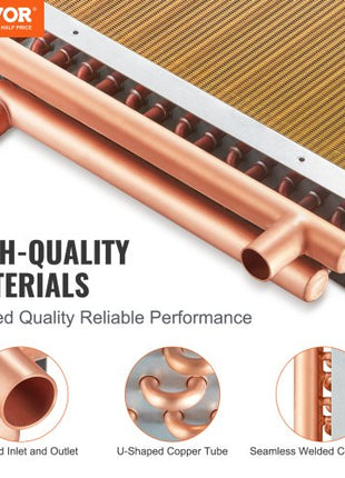 Heat Exchanger Water to Air, 16"x 16" with 3-Row 3/8" Copper Ports, 193 Aluminum Fins Heat Exchanger for Outdoor Wood Furnaces, Residential Heating and Cooling, and Forced Air Heating