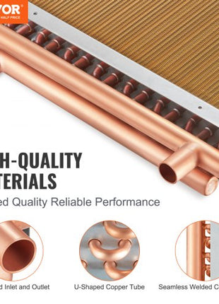 Heat Exchanger Water to Air, 18"x 20" with 3-Row 3/8" Copper Ports, 242 Aluminum Fins Heat Exchanger for Outdoor Wood Furnaces, Residential Heating and Cooling, and Forced Air Heating