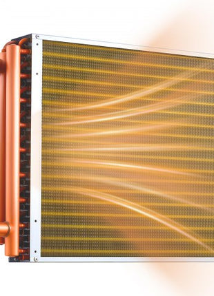 Water to Air Heat Exchanger, 18 x 18 in Finned Tube HVAC Heat Exchanger Coil with Copper Tubes & Aluminum Fins, 120K BTU Output for Outdoor Wood Furnace, Hydronic Heating & Cooling Systems
