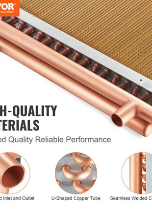 Heat Exchanger Water to Air, 20"x 20" with 3-Row 3/8" Copper Ports, 242 Aluminum Fins Heat Exchanger for Outdoor Wood Furnaces, Residential Heating and Cooling, and Forced Air Heating