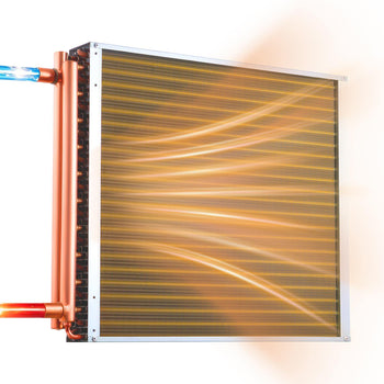 Water to Air Heat Exchanger, 22 x 22 in Finned Tube HVAC Heat Exchanger Coil with Copper Tubes & Aluminum Fins, 190K BTU Output for Outdoor Wood Furnace, Hydronic Heating & Cooling Systems
