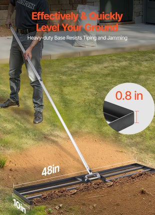 Lawn Leveling Rake, Lawn Leveler with 83.9 in Handle, 48x10 in Ground Plate, Rust-Resistant Carbon Steel Soil Leveler, 2 Heights Adjustable, Effort Saving Lawn Leveling Tool for Yard Golf Court
