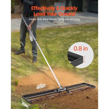 Lawn Leveling Rake, Lawn Leveler with 83.9 in Handle, 48x10 in Ground Plate, Rust-Resistant Carbon Steel Soil Leveler, 2 Heights Adjustable, Effort Saving Lawn Leveling Tool for Yard Golf Court