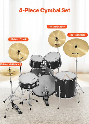 Cymbal Pack, 4 Pieces Cymbals for Drum Set, Alloy Cymbals Drum Set Includes 14-inch Hi-Hats, 16-inch Crash, 18-inch Crash, 20-inch Ride, Drumsticks & Cymbal Bag, Alloy Cymbal Pack for Drummer
