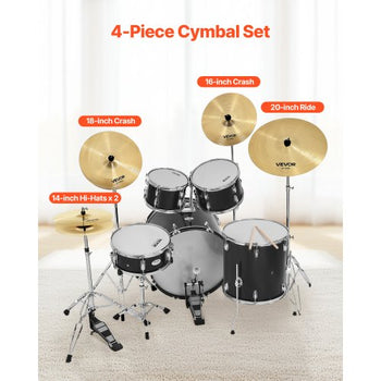 Cymbal Pack, 4 Pieces Cymbals for Drum Set, Alloy Cymbals Drum Set Includes 14-inch Hi-Hats, 16-inch Crash, 18-inch Crash, 20-inch Ride, Drumsticks & Cymbal Bag, Alloy Cymbal Pack for Drummer