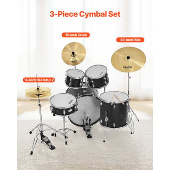 Cymbal Pack, 3 Pieces Cymbals for Drum Set, Alloy Cymbals Drum Set Includes 14-inch Hi-Hats, 16-inch Crash, 20-inch Ride, Drumsticks & Cymbal Bag, Alloy Cymbal Pack for Drummer, Bright Copper