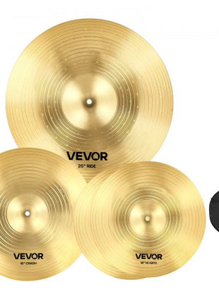 Cymbal Pack, 3 Pieces Cymbals for Drum Set, Alloy Cymbals Drum Set Includes 14-inch Hi-Hats, 16-inch Crash, 20-inch Ride, Drumsticks & Cymbal Bag, Alloy Cymbal Pack for Drummer, Bright Copper