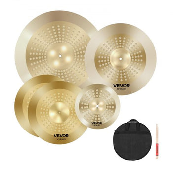 Cymbal Pack, 4 Pieces Cymbals for Drum Set, Alloy Cymbals Drum Set Includes 14-inch Hi-Hats, 16-inch Crash, 20-inch Ride, 10-inch Splash, Drumsticks & Cymbal Bag, Alloy Cymbal Pack for Drummer