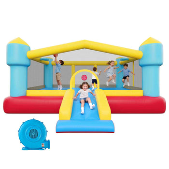 Inflatable Bounce House, 14.7 x 13.8 x 6.8 ft Jumping Bouncy Castle, Inflatable Jumper for Kids with Slide, Basketball Hoop, Target Game & Jumping Area, Jumpings House Holds 3-4 Kids (Ages 3-8)