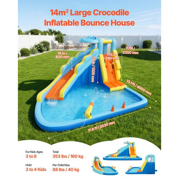Inflatable Bounce House, 11.6 x 13.1 x 7.7 ft Inflatable Bounce House Water Slide, Bouncer Castle with Bounces Zone, Climbing Wall, Splash Pool & Water Ring Toss, for 3 to 4 Kids Ages 3 to 8