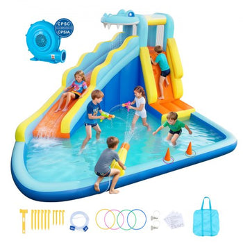 Inflatable Bounce House, 11.6 x 13.1 x 7.7 ft Inflatable Bounce House Water Slide, Bouncer Castle with Bounces Zone, Climbing Wall, Splash Pool & Water Ring Toss, for 3 to 4 Kids Ages 3 to 8