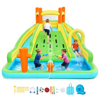 Inflatable Bounce House, 13.3 x 11.4 x 8.4 ft Inflatable Bounce House Water Slide, Bouncer Castle with Climbing Wall, Double Tall Slides, Splash Pool & Mini Soccer, for 3 to 4 Kids Ages 3 to 8