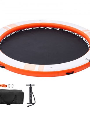 Inflatable Floating Dock, ?8FT Inflatable Dock Platform with ?5FT Trampoline Mesh Pool, Non-Slip Floating Platform Water Mat with Portable Bag & Detachable Ladder for Pool Beach Relaxation