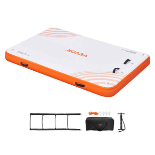 Inflatable Floating Dock, 8 x 5FT Inflatable Dock Platform, Non-Slip Water Floating Dock Mat with Portable Carrying Bag & Detachable Ladder, Floating Platform Island Raft for Pool Beach Ocean