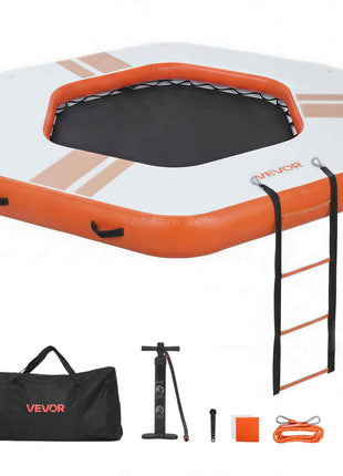 Inflatable Floating Dock, 8.5x8.5 FT Inflatable Dock Platform, Non-Slip Water Mat with Portable Carrying Bag & Detachable Ladder, Floating Water Platform Island Raft for Pool Beach Ocean, Orange