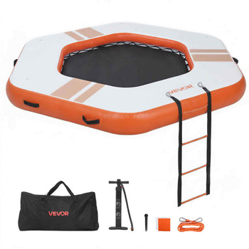 Inflatable Floating Dock, 8.5x8.5 FT Inflatable Dock Platform, Non-Slip Water Mat with Portable Carrying Bag & Detachable Ladder, Floating Water Platform Island Raft for Pool Beach Ocean, Orange