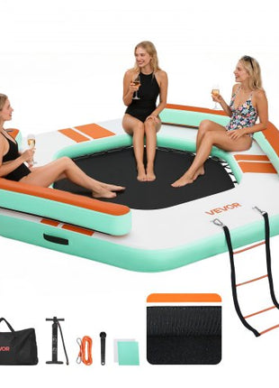 Inflatable Floating Dock, 8.5 x 8.5 FT Inflatable Dock Platform, Non-Slip Water Air Mat with Portable Carrying Bag and Detachable Ladder, Floating Water Platform Island Raft for Pool Beach Ocean