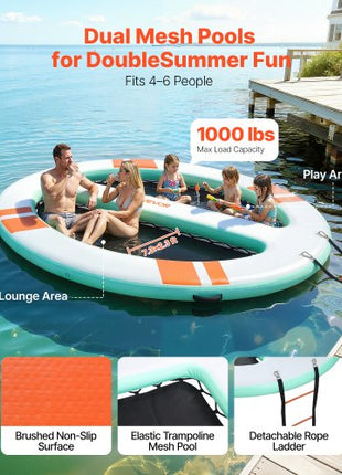 Inflatable Floating Dock, 10x8 FT Round Inflatable Dock Platform, Non-Slip Water Air Mat with Portable Carrying Bag & Detachable Ladder, Floating Water Platform Island Raft for Pool Beach Ocean