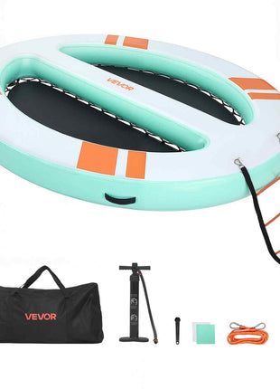 Inflatable Floating Dock, 10x8 FT Round Inflatable Dock Platform, Non-Slip Water Air Mat with Portable Carrying Bag & Detachable Ladder, Floating Water Platform Island Raft for Pool Beach Ocean