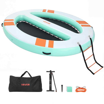 Inflatable Floating Dock, 10x8 FT Round Inflatable Dock Platform, Non-Slip Water Air Mat with Portable Carrying Bag & Detachable Ladder, Floating Water Platform Island Raft for Pool Beach Ocean