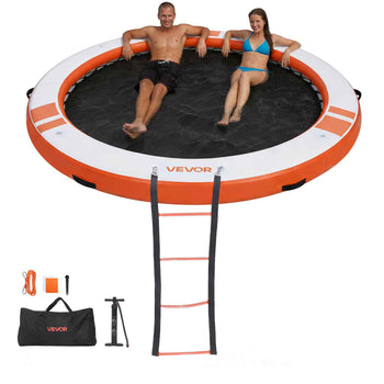 Inflatable Floating Dock, 10 FT Inflatable Dock Platform, Non-Slip Water Air Mat with Portable Carrying Bag & Detachable Ladder, Floating Water Platform Island Raft for Pool Beach Ocean, Orange