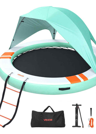 Inflatable Floating Dock, 10FT Round Inflatable Dock Platform, Non-Slip Water Floating Mat with Portable Carrying Bag & Detachable Ladder, Platform Island Raft for Pool Beach Ocean