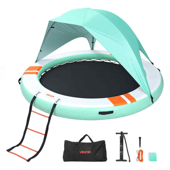 Inflatable Floating Dock, 10FT Round Inflatable Dock Platform, Non-Slip Water Floating Mat with Portable Carrying Bag & Detachable Ladder, Platform Island Raft for Pool Beach Ocean