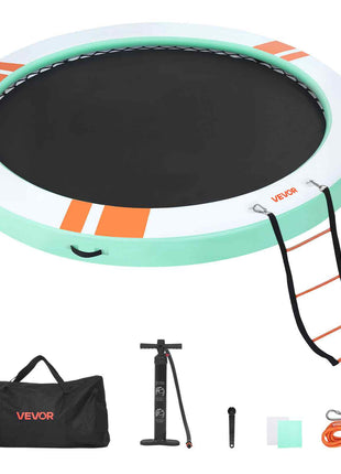 Inflatable Floating Dock, 12 FT Round Inflatable Dock Platform, Non-Slip Water Air Mat with Portable Carrying Bag and Detachable Ladder, Floating Water Platform Island Raft for Pool Beach Ocean