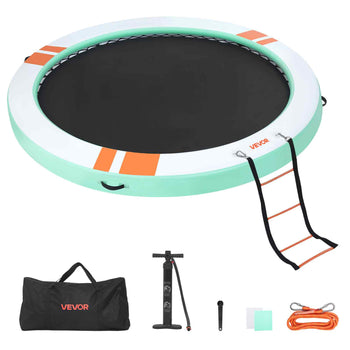 Inflatable Floating Dock, 12 FT Round Inflatable Dock Platform, Non-Slip Water Air Mat with Portable Carrying Bag and Detachable Ladder, Floating Water Platform Island Raft for Pool Beach Ocean