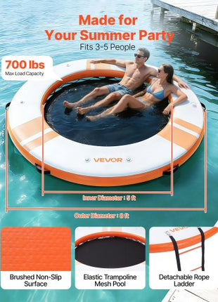 Inflatable Floating Dock, 8 FT Inflatable Dock Platform, Non-Slip Water Air Mat with Portable Carrying Bag and Detachable Ladder, Floating Water Platform Island Raft for Pool Beach Ocean, Orange