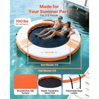 Inflatable Floating Dock, 8 FT Inflatable Dock Platform, Non-Slip Water Air Mat with Portable Carrying Bag and Detachable Ladder, Floating Water Platform Island Raft for Pool Beach Ocean, Orange