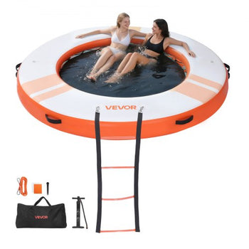 Inflatable Floating Dock, 8 FT Inflatable Dock Platform, Non-Slip Water Air Mat with Portable Carrying Bag and Detachable Ladder, Floating Water Platform Island Raft for Pool Beach Ocean, Orange