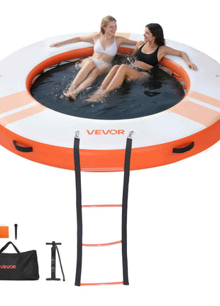 Inflatable Floating Dock, 8 FT Inflatable Dock Platform, Non-Slip Water Air Mat with Portable Carrying Bag and Detachable Ladder, Floating Water Platform Island Raft for Pool Beach Ocean, Orange