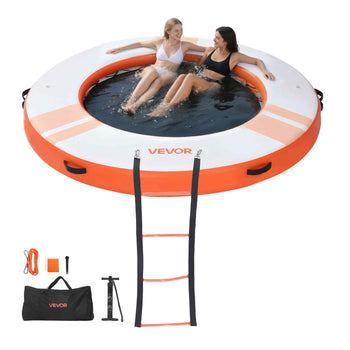 Inflatable Floating Dock, 8 FT Inflatable Dock Platform, Non-Slip Water Air Mat with Portable Carrying Bag and Detachable Ladder, Floating Water Platform Island Raft for Pool Beach Ocean, Orange