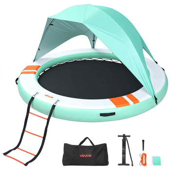 Inflatable Floating Dock, 8 FT Round Inflatable Dock Platform, Non-Slip Water Floating Mat with Portable Carrying Bag & Detachable Ladder, Platform Island Raft for Pool Beach Ocean