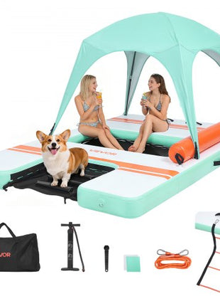 Inflatable Floating Dock, 10 x 6 FT Inflatable Dock Platform, Non-Slip Water Air Mat with Portable Carrying Bag and Detachable Ladder, Floating Water Platform Island Raft for Pool Beach Ocean
