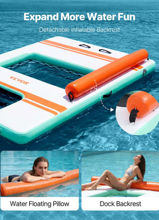 Inflatable Floating Dock, 10 x 6 FT Inflatable Dock Platform, Non-Slip Water Air Mat with Portable Carrying Bag and Detachable Ladder, Floating Water Platform Island Raft for Pool Beach Ocean