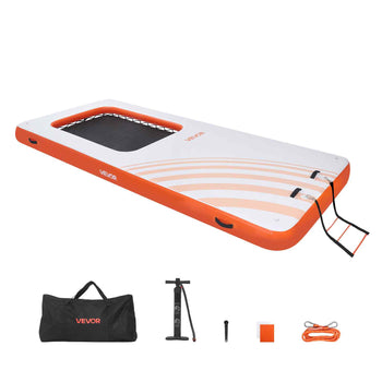 Inflatable Floating Dock, 15 x 6.5 FT Inflatable Dock Platform, Non-Slip Water Air Mat with Portable Carrying Bag and Detachable Ladder, Floating Water Platform Island Raft for Pool Beach Ocean
