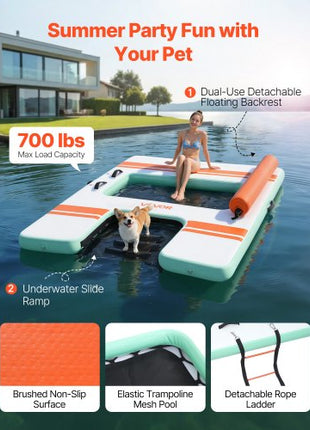 Inflatable Floating Dock, 8 x 6 FT Inflatable Dock Platform, Non-Slip Water Air Mat with Portable Carrying Bag and Detachable Ladder, Floating Water Platform Island Raft for Pool Beach Ocean