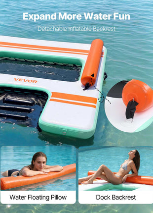 Inflatable Floating Dock, 8 x 6 FT Inflatable Dock Platform, Non-Slip Water Air Mat with Portable Carrying Bag and Detachable Ladder, Floating Water Platform Island Raft for Pool Beach Ocean