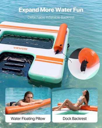 Inflatable Floating Dock, 8 x 6 FT Inflatable Dock Platform, Non-Slip Water Air Mat with Portable Carrying Bag and Detachable Ladder, Floating Water Platform Island Raft for Pool Beach Ocean