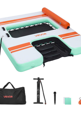 Inflatable Floating Dock, 8 x 6 FT Inflatable Dock Platform, Non-Slip Water Air Mat with Portable Carrying Bag and Detachable Ladder, Floating Water Platform Island Raft for Pool Beach Ocean