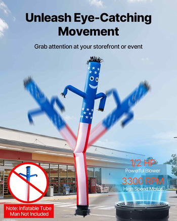 Inflatable Tube Man Blower, 1/2 HP 370W, PP Blower Fan for Wacky Waving Tube Guy, IPX3 Waterproof, Fits 12-Inch Diameter Outdoor Arm Swing Wind Flying Puppet Dancer, Inflatable Not Included